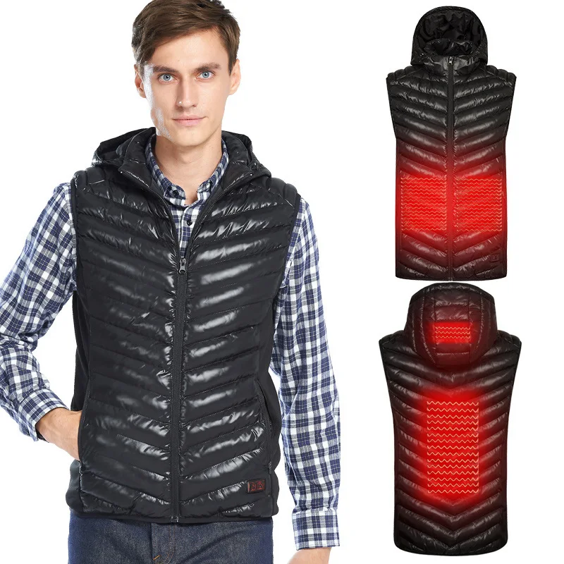 

PARATAGO Men Winter Warm USB Heating Vest Down Electric Heated Clothing Male Hooded Superior Quality Self Heat Waistcoat P8132
