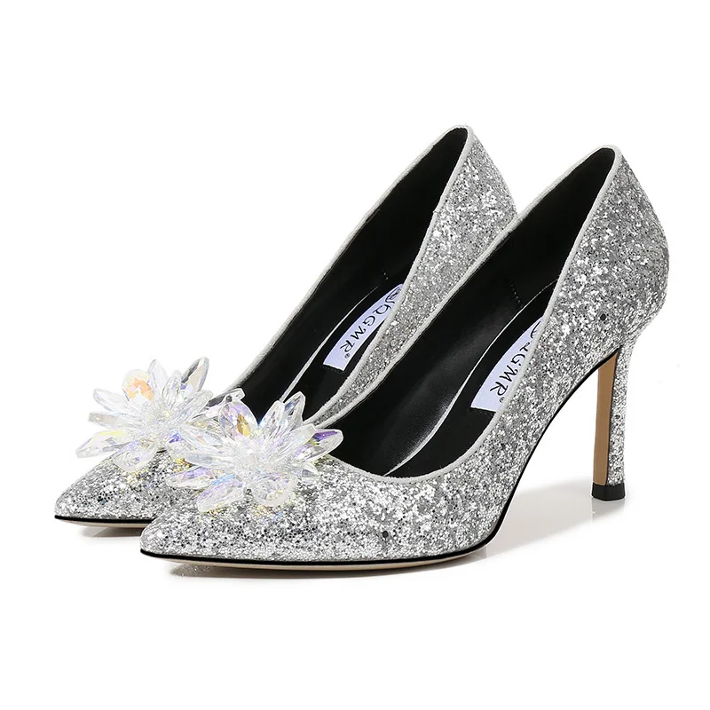 

new women's crystal pointed 2021 spring and summer thin heel high heels champagne shoes