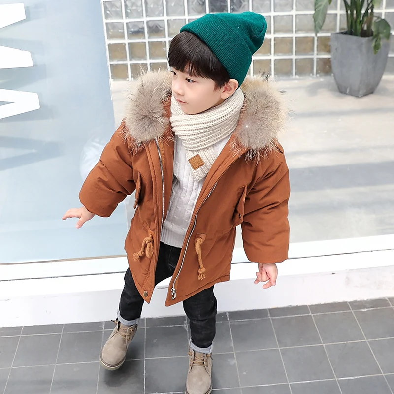 

Парка для мальчиков и девочек, пальто с капюшоном и воротником из лисьего меха, зимняя одежда