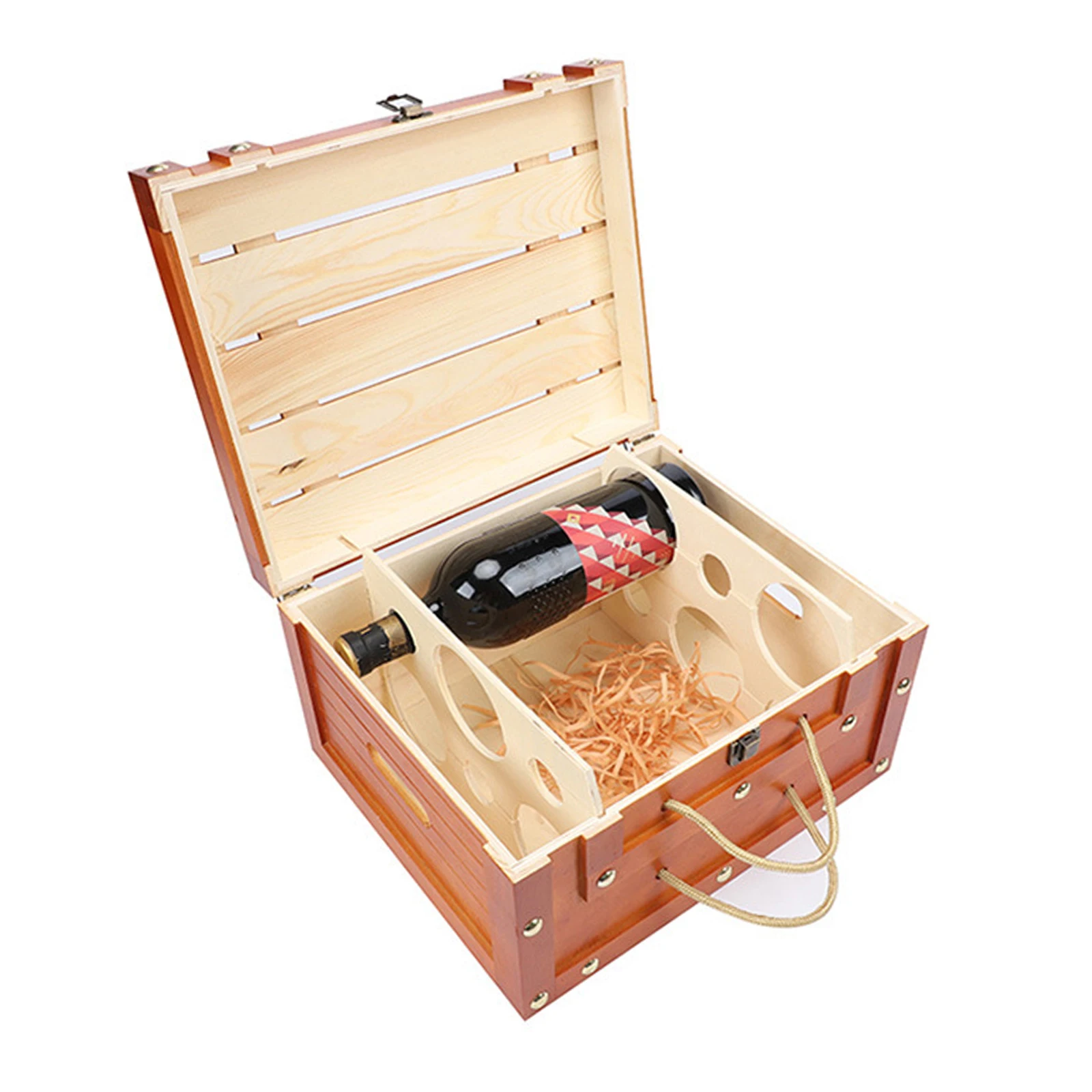 

Vintage Wooden Wine Box Wine Carrier General Purpose For 6 Bottles Art