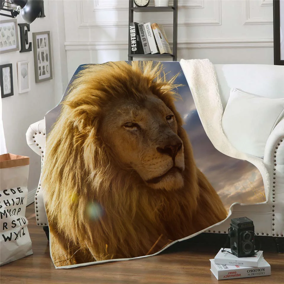 

3D Lion Printed Sherpa Blanket Couch Quilt Cover Travel Bedding Outlet Velvet Plush Throw Fleece Blanket Bedspread