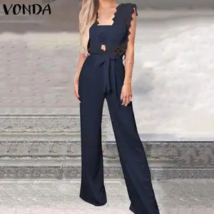 Женский бандажный комбинезон VONDA, сексуальный кружевной комбинезон размера плюс с широкими штанинами, повседневные свободные штаны, на лето 2020, в наличии размеры от 2 до 8 лет, 2019
