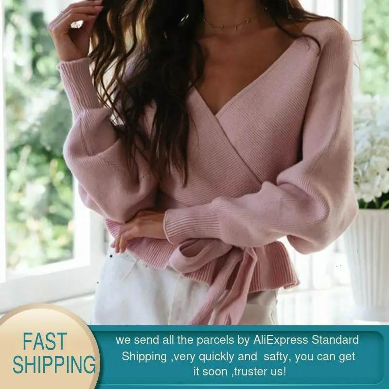 Весенний элегантный свитер с v-образным вырезом и оборками для женщин