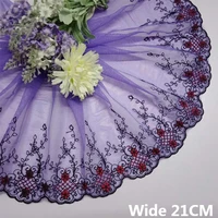 21cm wide tulle purple mesh fabric red flowers embroidery lace material ribbon women headveil dress apparel diy sewing supplies