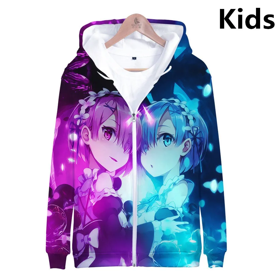 Для детей от 3 до 14 лет Детские толстовки с капюшоном Re Zero Аниме Rem Ram 3D печатные