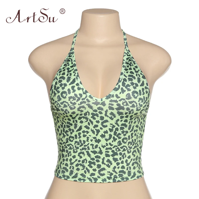 ArtSu Леопардовый принт сексуальные вечерние топы на бретелях женские бюстье с