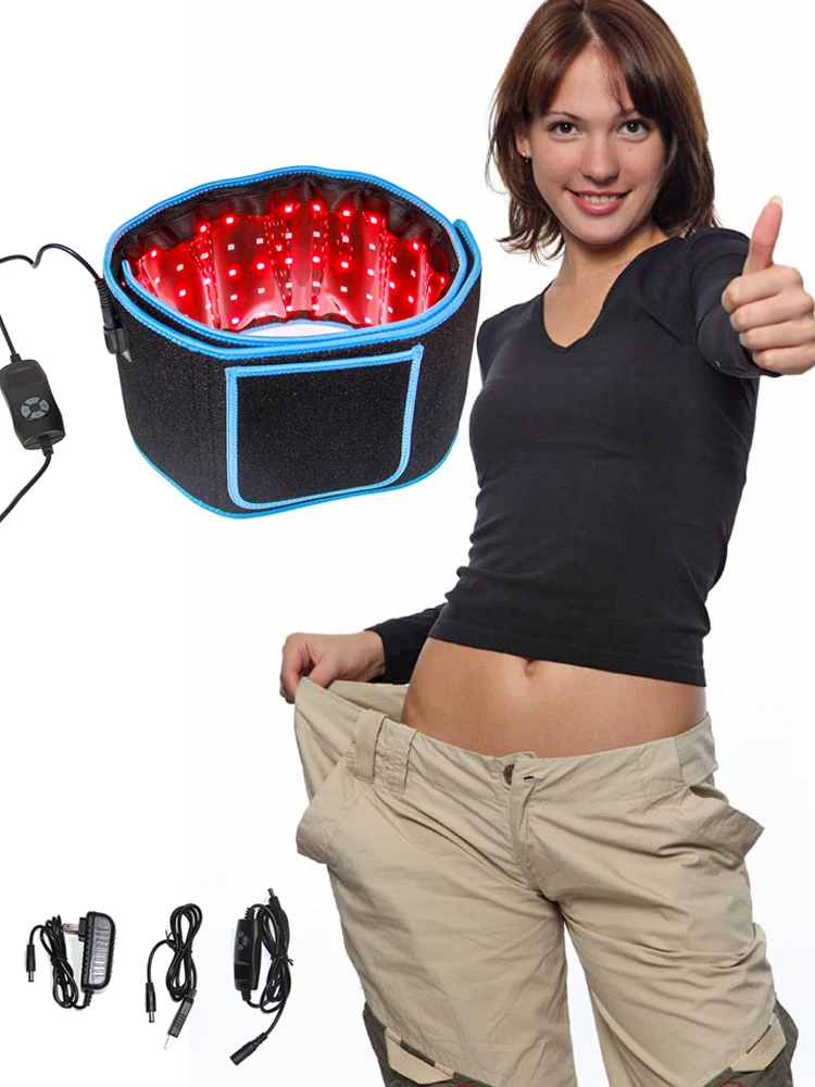 Red and infrared phototherapy belt for pain relief. Flexible wearable wrap deep therapy massager home use devices