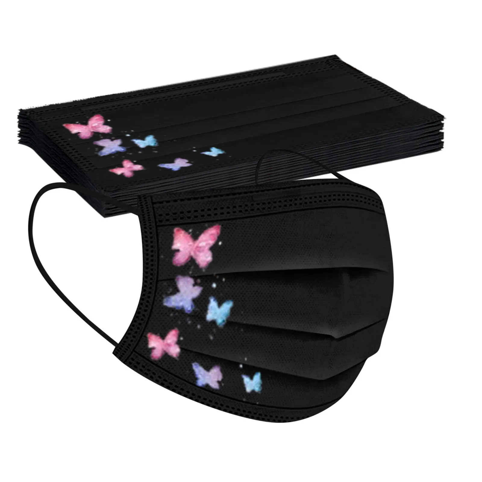 

50PC Disposable Face Masks Unisex Adults Butterfly Print 3-Layer Non-woven fabric Masks Breathable Windproof Face Cover Masque