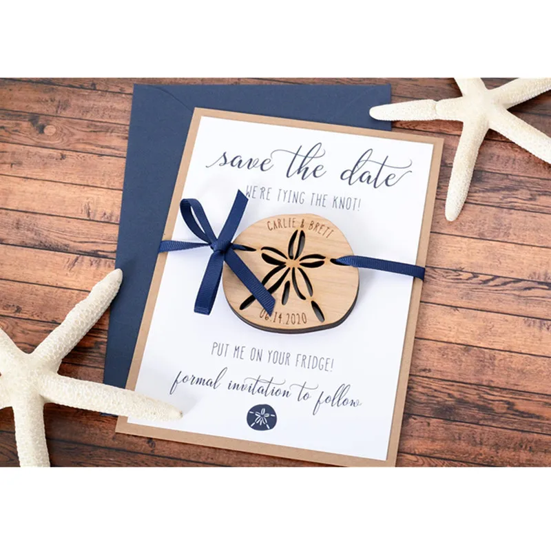 Свадебные деревянные магниты лазерной резки магнитные сохраняют дату