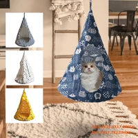 cat removable hanging house pet cat tent hammock bed cone shape breathable linen sponge cage cover creative cat mat pet supplies