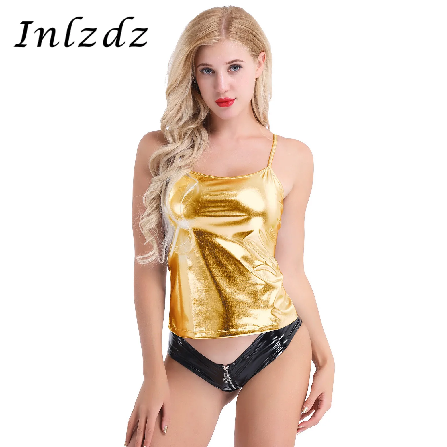 Женский топ для танца на шесте Блестящий жилет из лакированной кожи