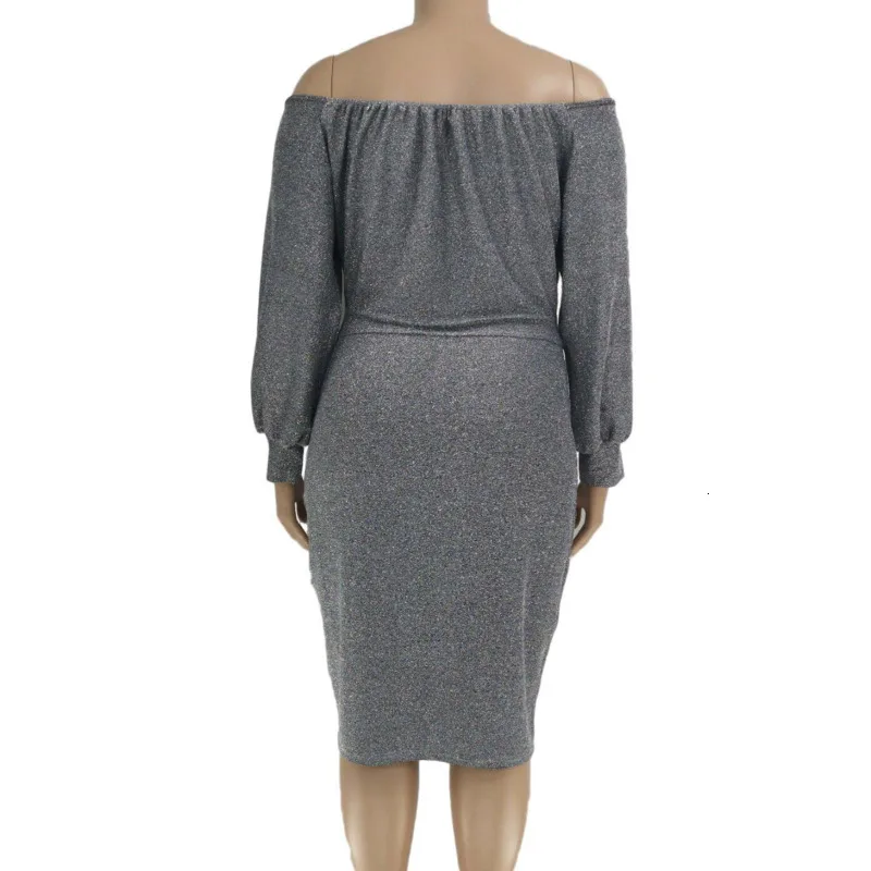 Сексуальное платье размера плюс 2xl~ 6xl с открытыми плечами, женские Клубные вечерние платья с длинным рукавом и блестками, блестящие вечерние платья Vestidos