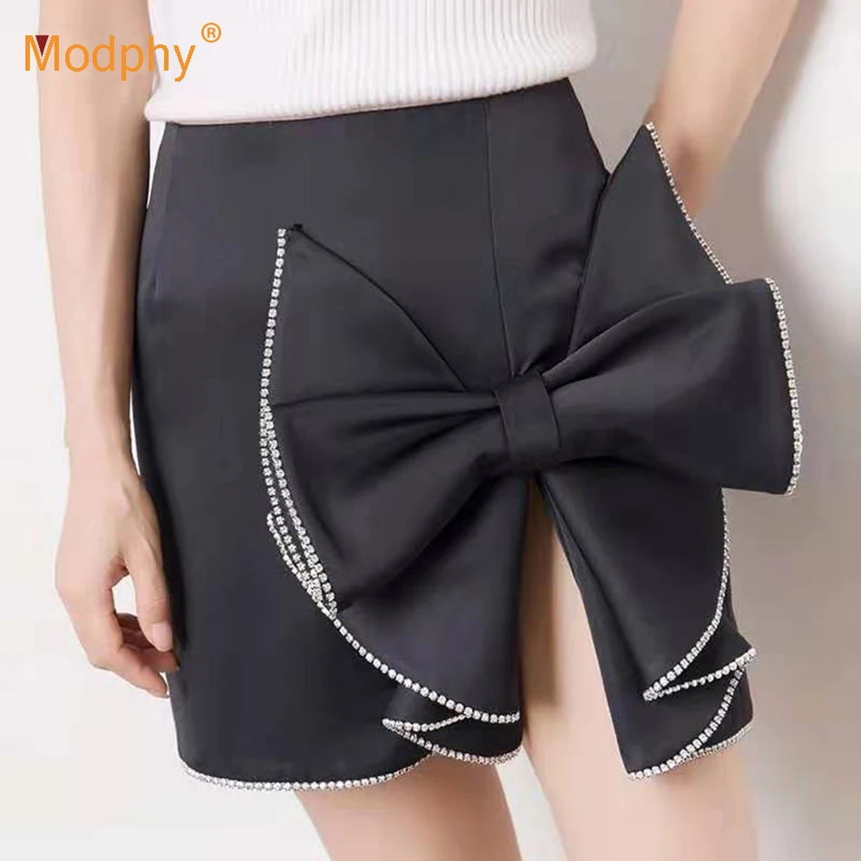 Новая юбка с высокой талией инкрустированная бриллиантами женская модная