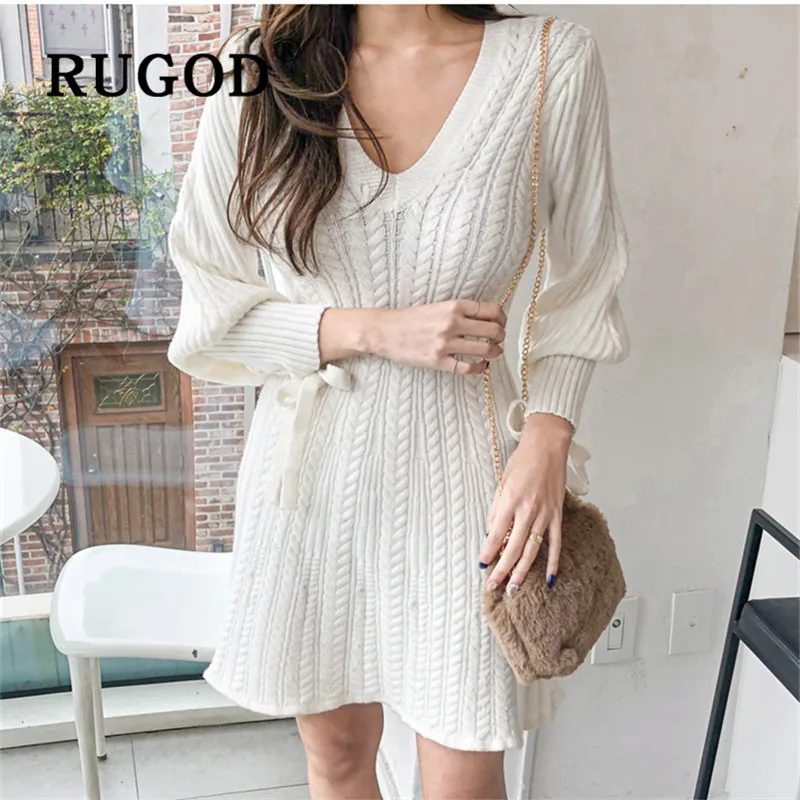 Женское трикотажное платье RUGOD облегающее свитер с v образным вырезом теплое