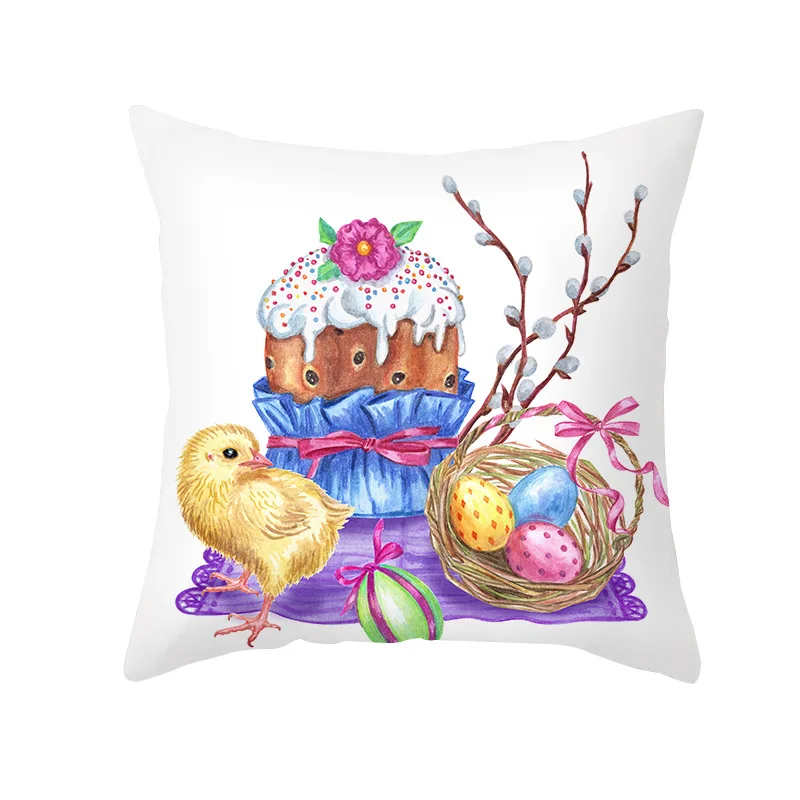 

4Pcs Cushion Cover Happy Easter Eggs Rabbit Pillow Case Sofa Pillowcases Easter Home Decorations 45X45Cm