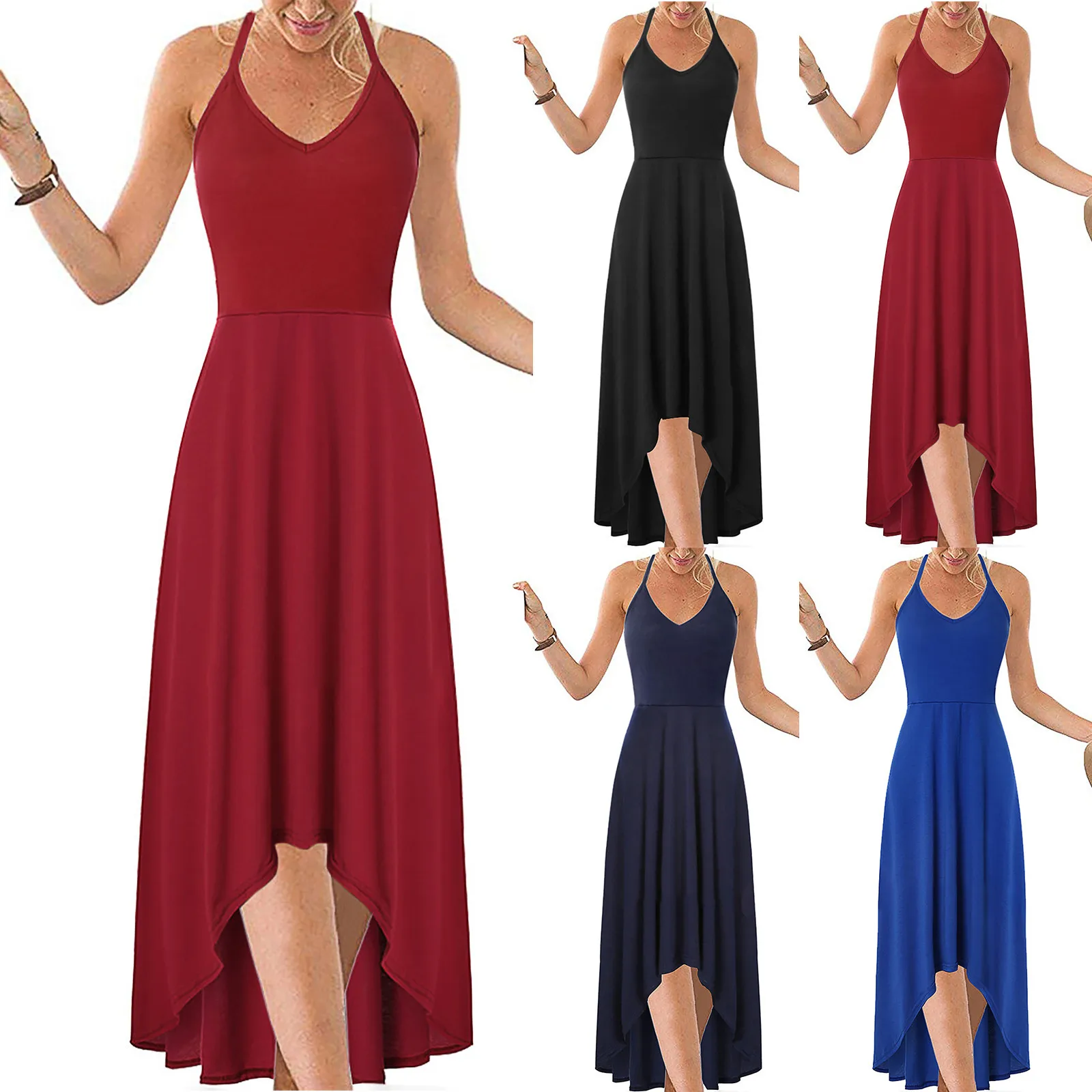 

Spaghetti Straps Long Dress Sundress Holiday Solid Color robe longue femme 2021 Casual Sleeveless Strap Open Back Women's Summer