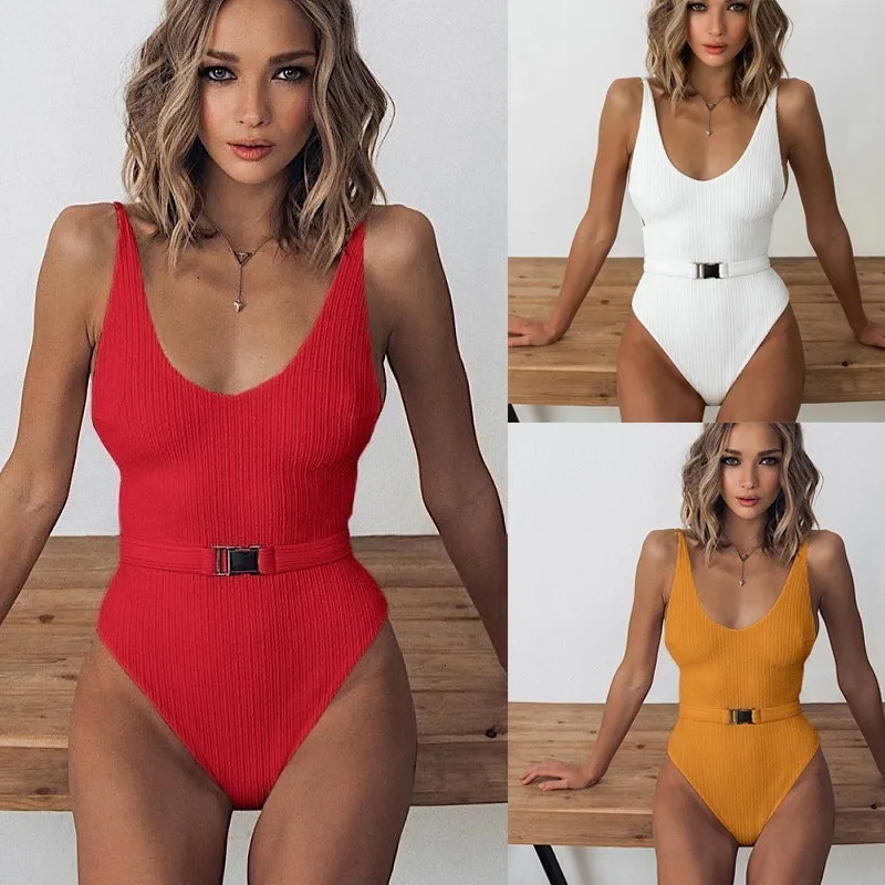 Женский Одноцветный Цельный купальник с открытой спиной сексуальный бикини на