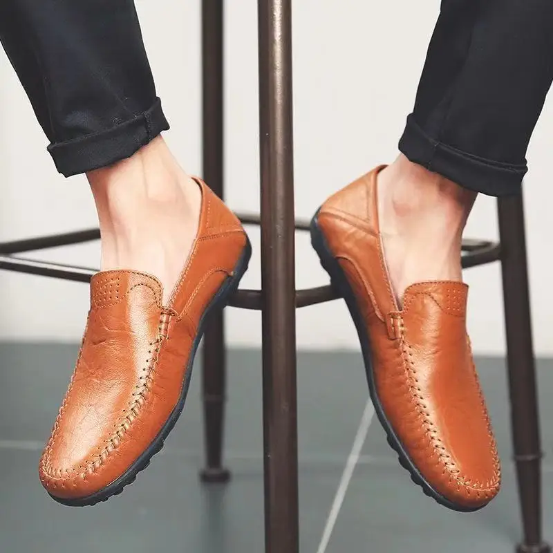 

2021 Spring Autumn New Male Leather Casual Shoes Breathable Waterproof Solid Colors Shallow Loafers Fashionable for Daily