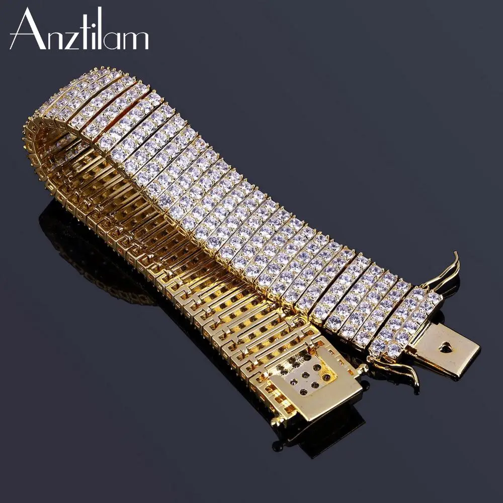 

AZ 18mm 6 Rows Zircon Stone Iced Out Bracelets For Men Gold Silver Color Women Hand Chain Goth Jewelry Free Shipping