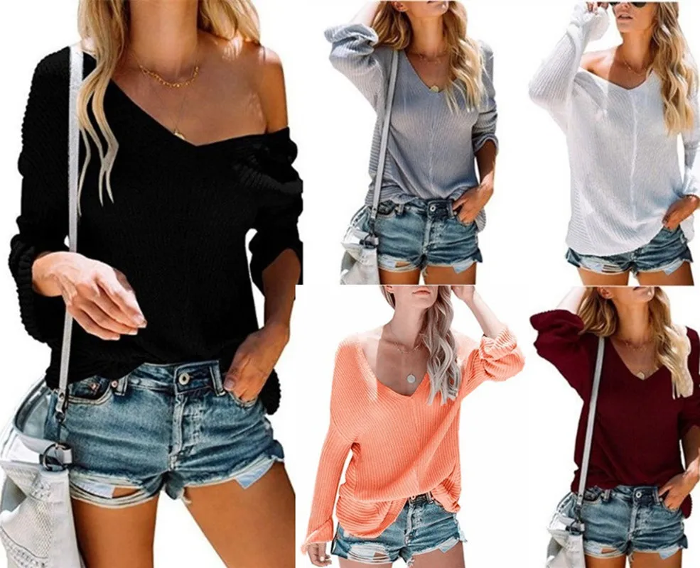 

Новинка 2021, Модный женский шерстяной топ с V-образным вырезом и длинными рукавами на осень и зиму