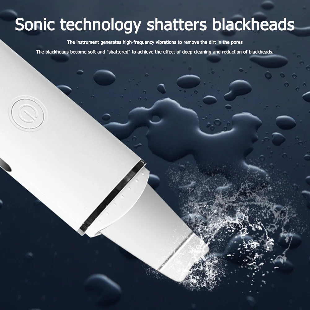 

New Ultrasonic Skin Scrubber Vibration Blackhead Remover Facial Scrubber Shovel Cleaner Facial Lifting with 2 Silicone Head