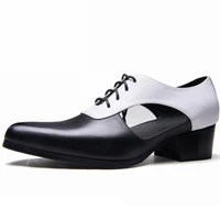 mens summer sandals high heels genuine leather dress men shoes business office work breathable hollow pointed toe shoes sandals