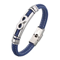 fashion casual jewelry men leather bangles infinity bracelets stainless steel buckle popular male wristband birthday gift sp1039