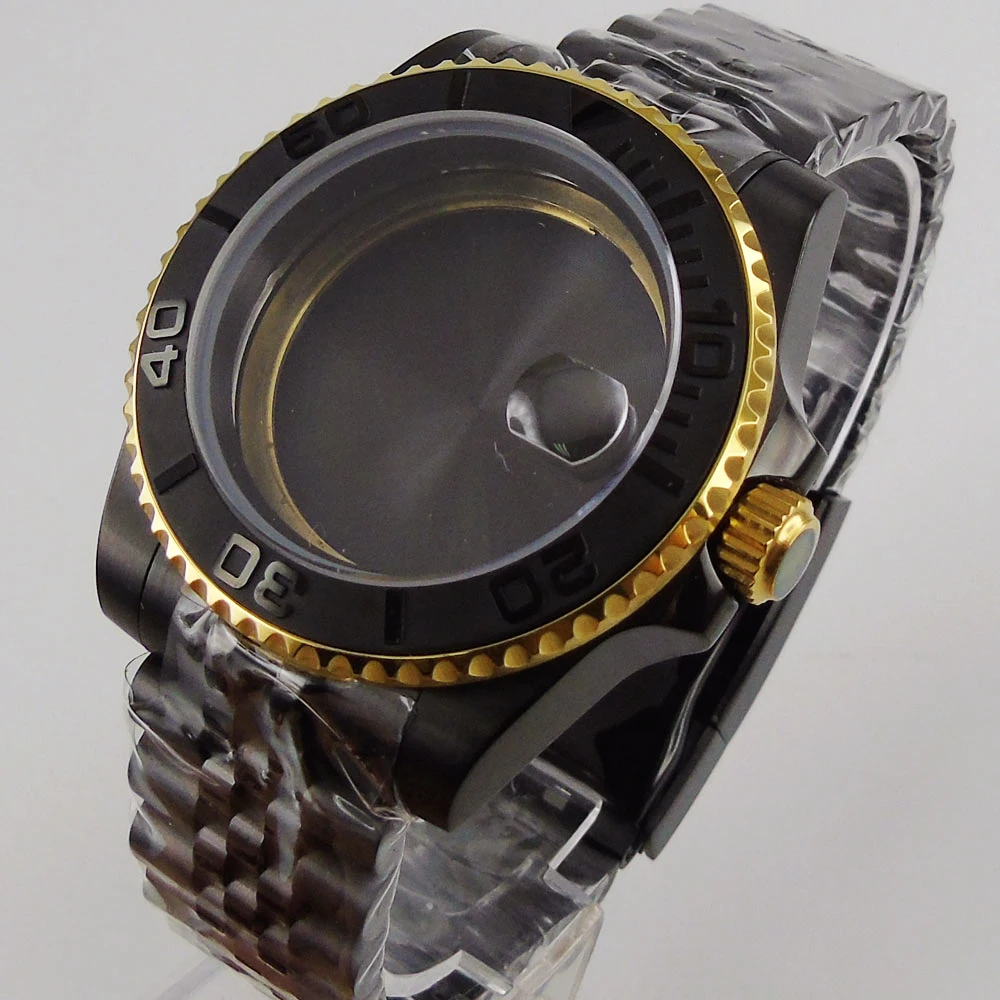 

40MM Accessories Parts Sapphire Glass Brushed Ceramic Bezel Watch Case PVD Coated Fit NH35 NH36 ETA 2836 Miyota 8215 MOVEMENT