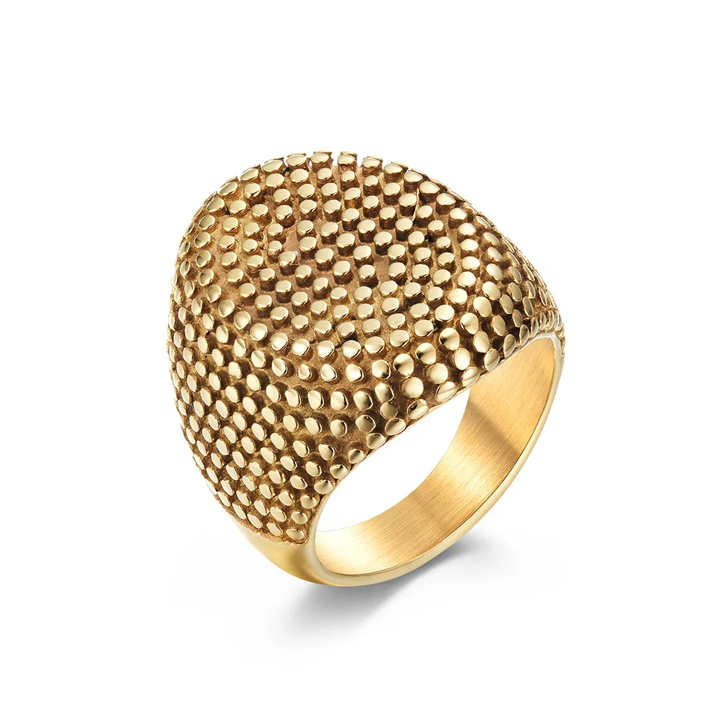 

Gothic Style Wholesale Domineering Dotted Wide Surface Large Cool Ring For Men Male Jackfruit Punk Party Stainless Steel Jewelry