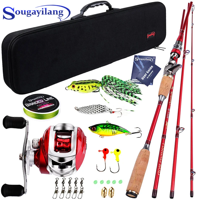 

Sougayilang Baitcsting Rod Full Kit 4 Section M Power Carbon Fiber Casting Reel Set 100M Fishing Line Lures Hooks Combo Pesca