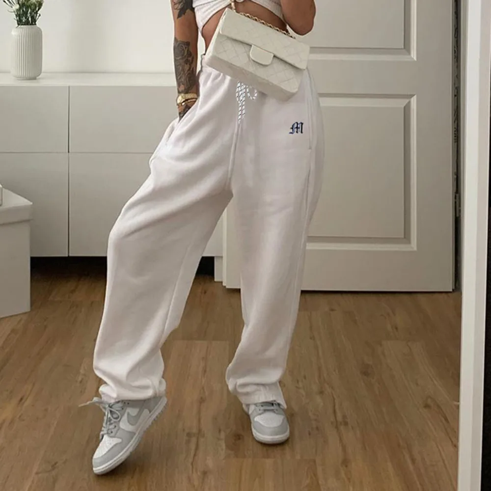 

YICIYA Borumen White Baggy Casual Jogging Pants Rits Split High Tail Broek Women Pocket Mode Joggers Training Pants Summer 2021