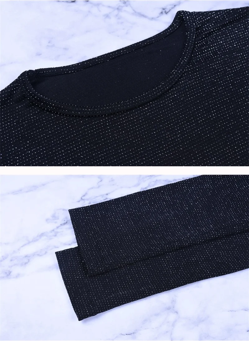 Черный Ночные вечерние блестящее платье на лямках модные с длинными рукавами и