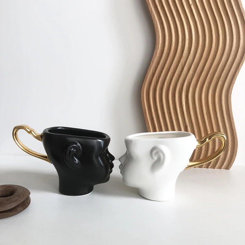 

Nordic style cup personality creative face Mug couple ceramic gold coffee cup coffee mug mug cute coffee mugs and cups