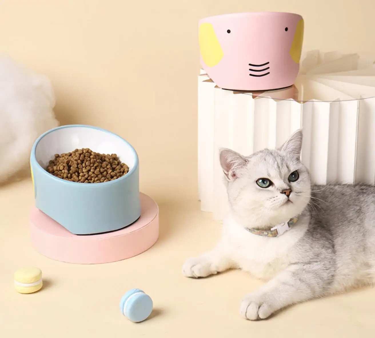 

Cat bowl ceramic protection cervical spine cat food bowl overturning oblique drinking bowl