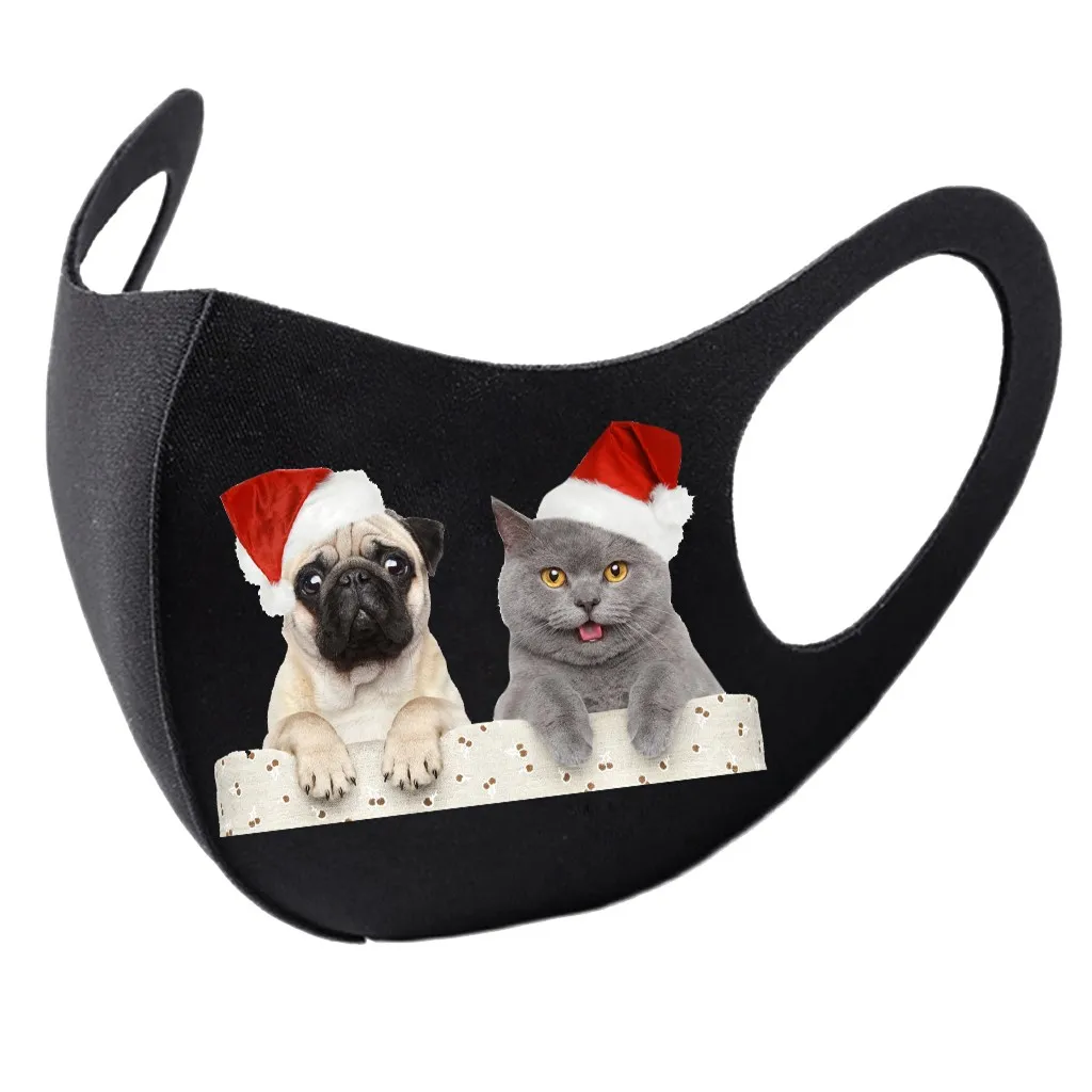 

1pc Christmas Deer Bear Printed Face Mask Protective Reusable Washable Comfortable Outdoor Adult Mask Santa Claus Mascarilla