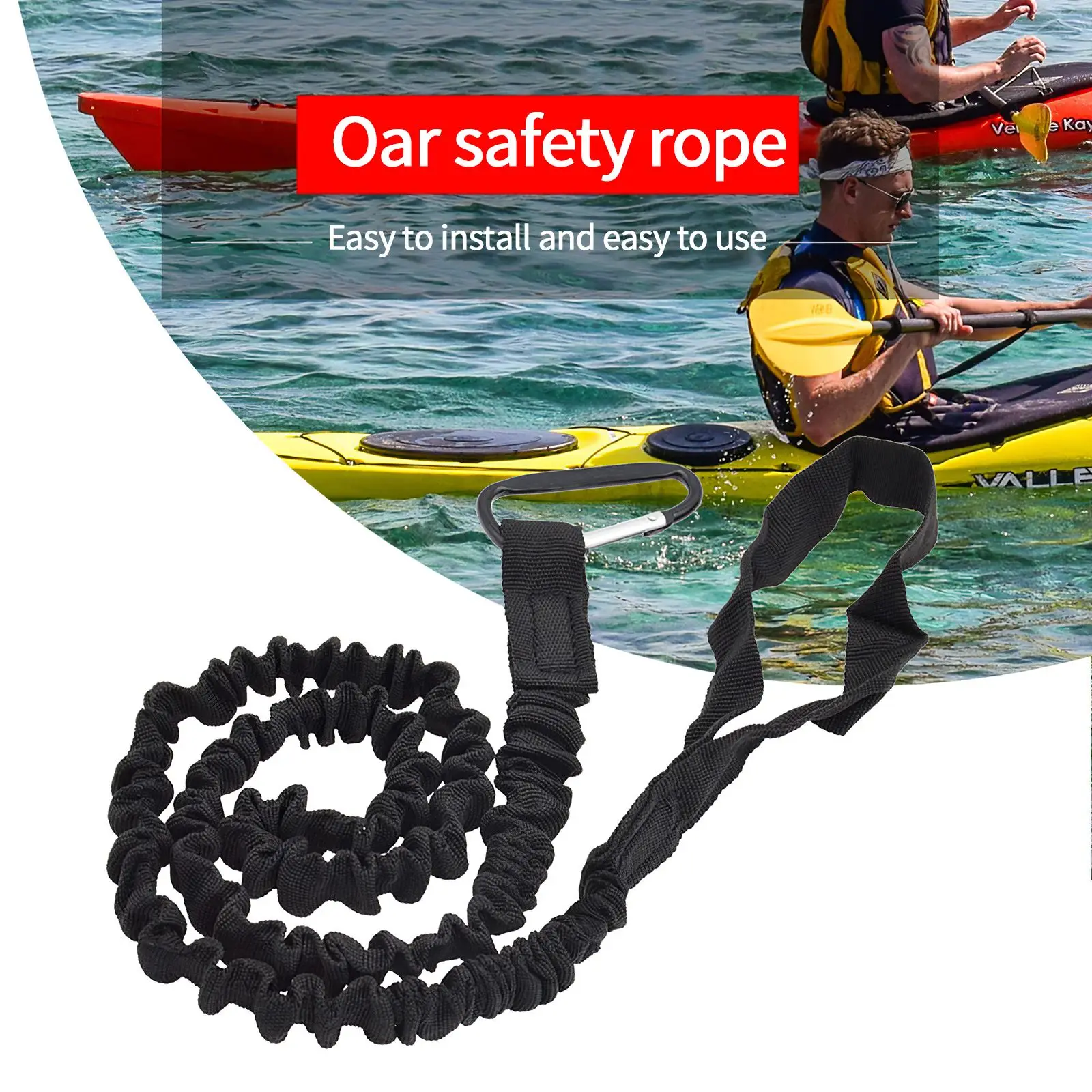 

Black Rowing Boat Elastic Paddle Leash Kayak Canoe Paddle Rod Leash Safety Rope Carabiner Rowing Boats Accessories