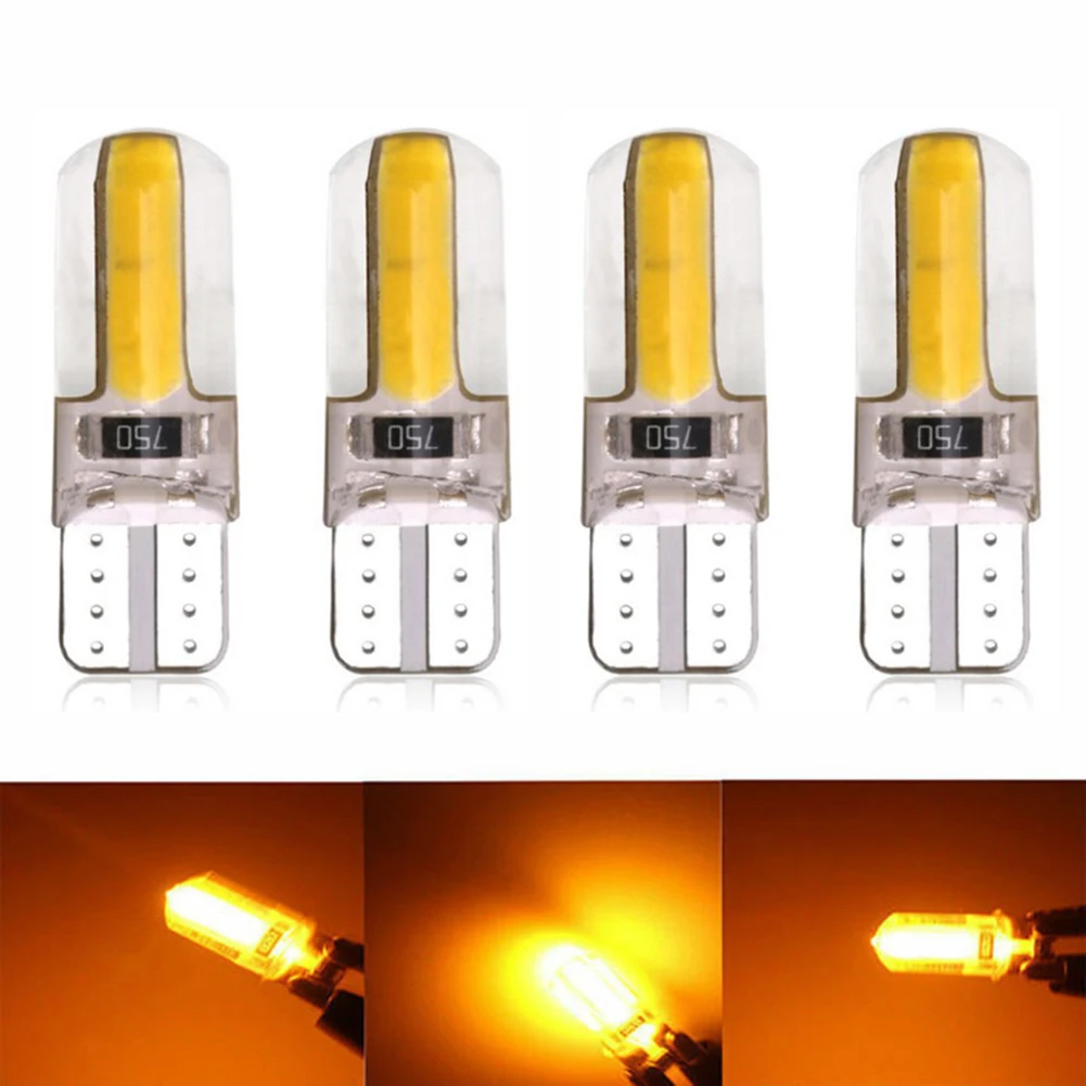 4pcs T10 194 168 W5W COB LED Car Canbus Silica Width Light Bulb Amber Lamp Car Domes Map Lights Turn Signals Side Lamps