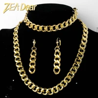 zeadear jewelry new copper chains sets earrings necklace bracelet link chain gold planted for women man punk casual hip hop gift