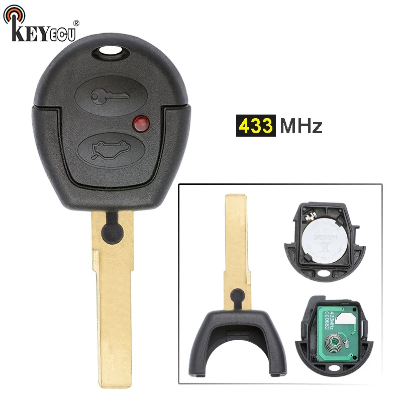 

KEYECU 433MHz Keyless Entry 2 Button Remote Car Key Fob for Volkswagen GOL with Uncut Blade