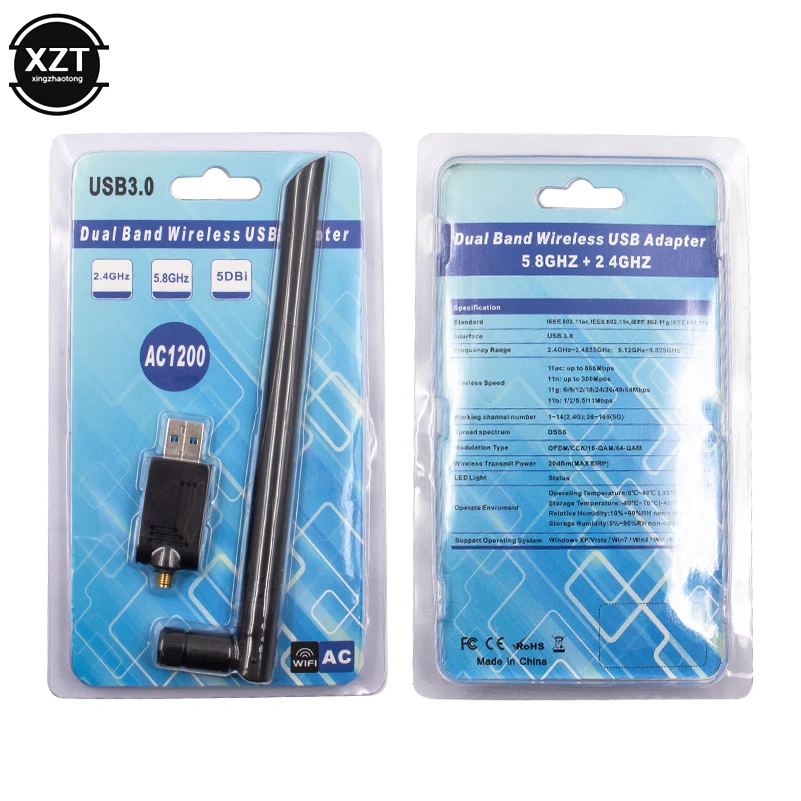 USB 3 0 1200 Мбит/с Wifi адаптер 5DBI двухдиапазонный 5 ГГц 2 4 802.11AC RTL8812BU Антенна Dongle сетевая