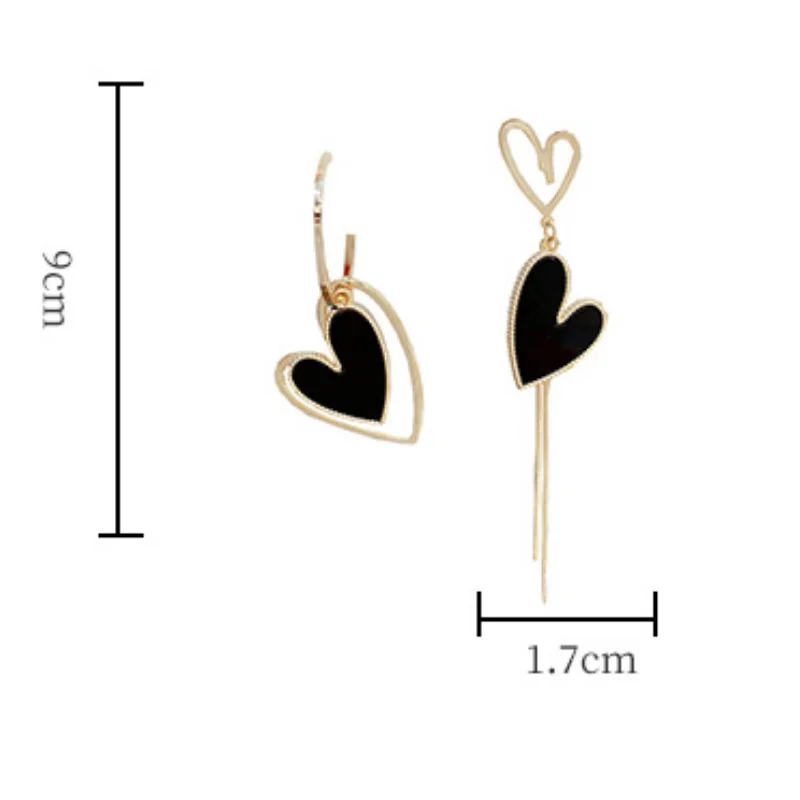 

Metal Arrings for Women Black Tassel Heart Dangle Korean Fashion New Luxury Pendientes Wedding Party Jewelry Pendants