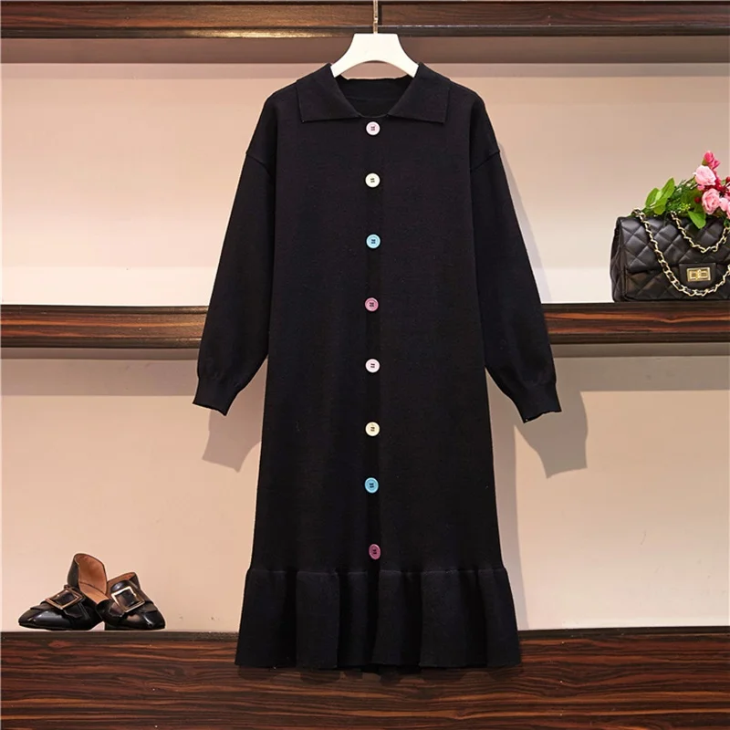 

Sweater Dress Female Winter 2019 Autumn Winter Thick Sweater Dress With Botton Women O-Neck Long Sweater Dress AA5077
