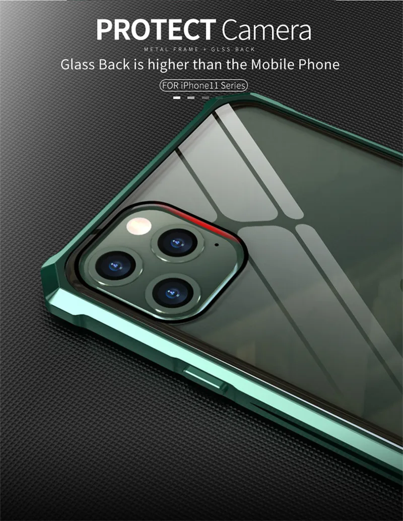 Для iPhone 11 Pro Max чехол Роскошный Алюминиевый металлический каркас жесткие прозрачные чехлы с закаленным стеклом для iPhone 11 Pro 11Pro Coque Funda