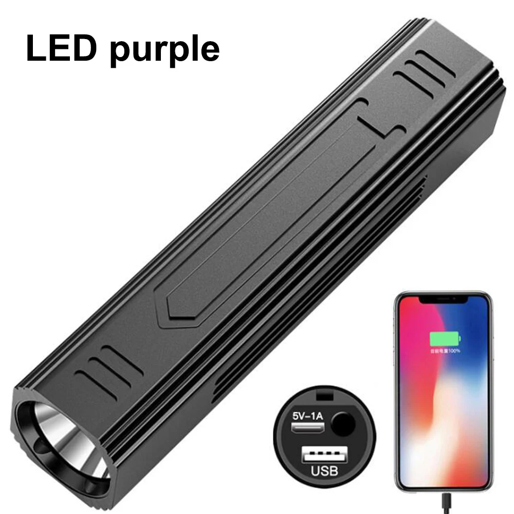

LED UV Flashlight 365NM 5 Level Adjustable Cat Ringworm Detector Pet Urine Bed Bug Inspection 1200MAH Emergency Power Bank