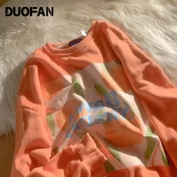 doufan orange sweatshirts women spring and autumn pullovers thin loose niche design sense couple fried street tops
