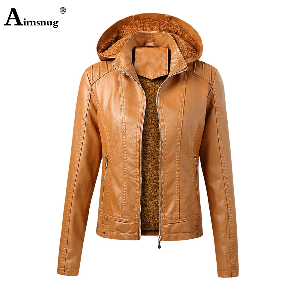 Осень 2021 новые куртки Aimsnug из искусственной кожи Женская толстовка верхняя