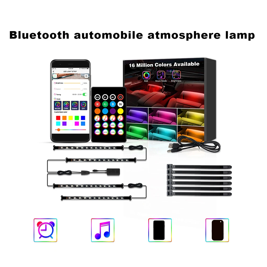 

Car Decoration Light Interior Atmosphere Light RGB LED Strip Light With USB Wireless Remote Music Control Multiple Modes