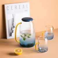 jinyoujia nordic style gradient blue color water juice jug food grade silicone lid golden handle heat resistant glass kettle