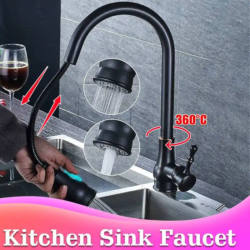 

Kitchen Bathroom Sink Faucet Pull Out Sprayer Faucet Nozzle 360° Rotate Single Handle Mixer Tap Copper Cleaning