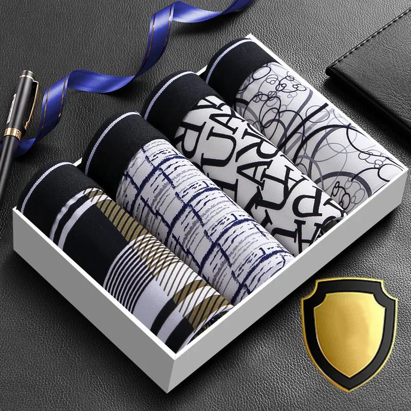 4Pcs/Lot Ice Silk Men's Boxer Underwear Traceless Summer Thin Boys' Underpants Youth Boxer Shorts Fashion Underwear Men